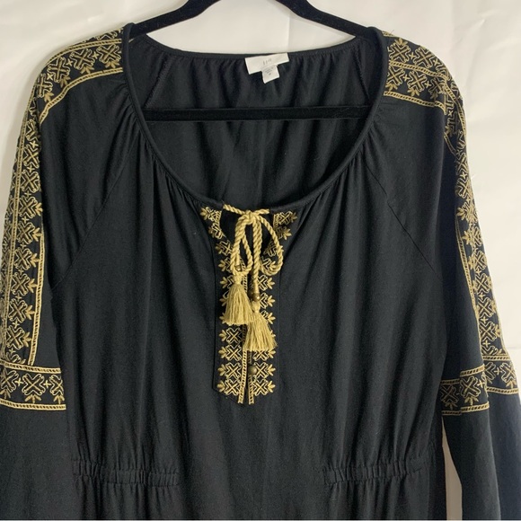 J. Jill Black Midi Boho Pheasant Dress Gold Embroidered Tassel Detail, size M - Picture 4 of 12